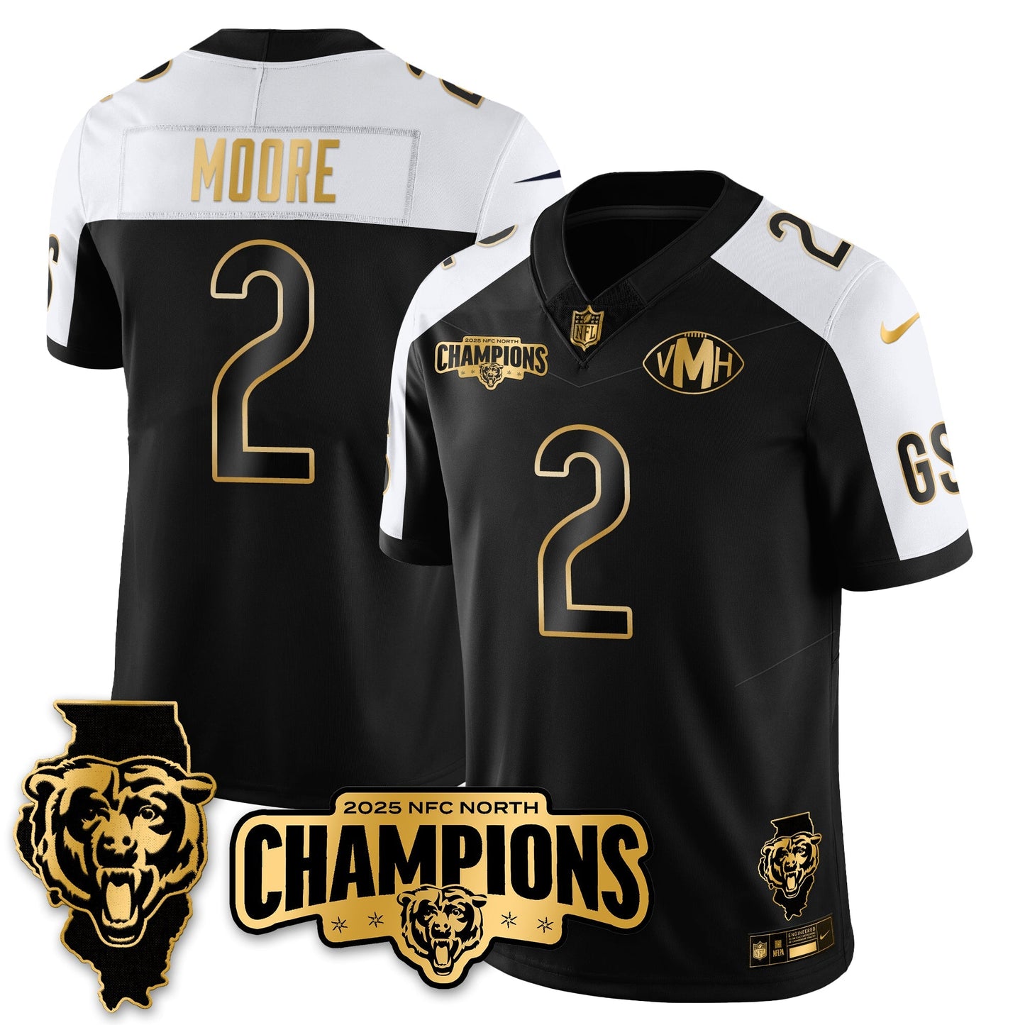 CHI NFC North Division Champions Vapor Limited Gold Jersey - All Stitched-DTD
