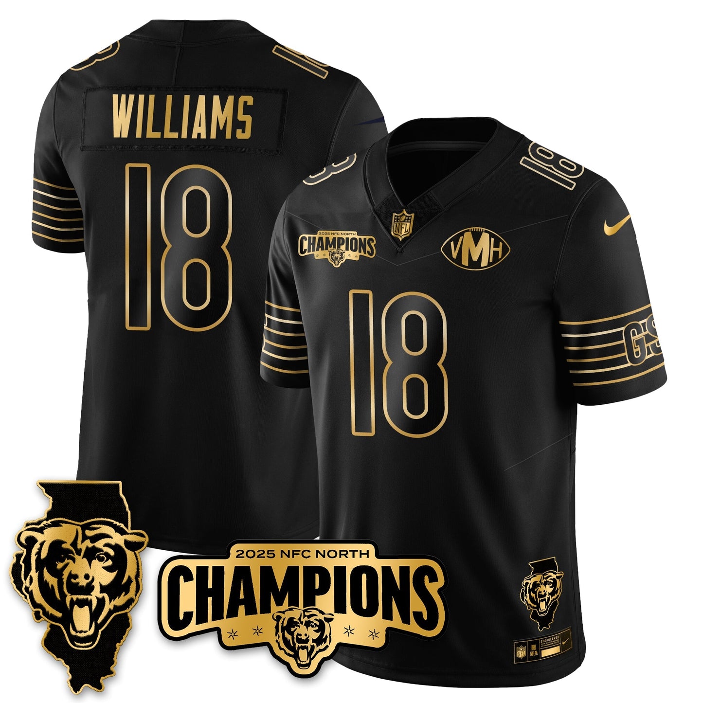 CHI NFC North Division Champions Vapor Limited Gold Jersey - All Stitched-DTD