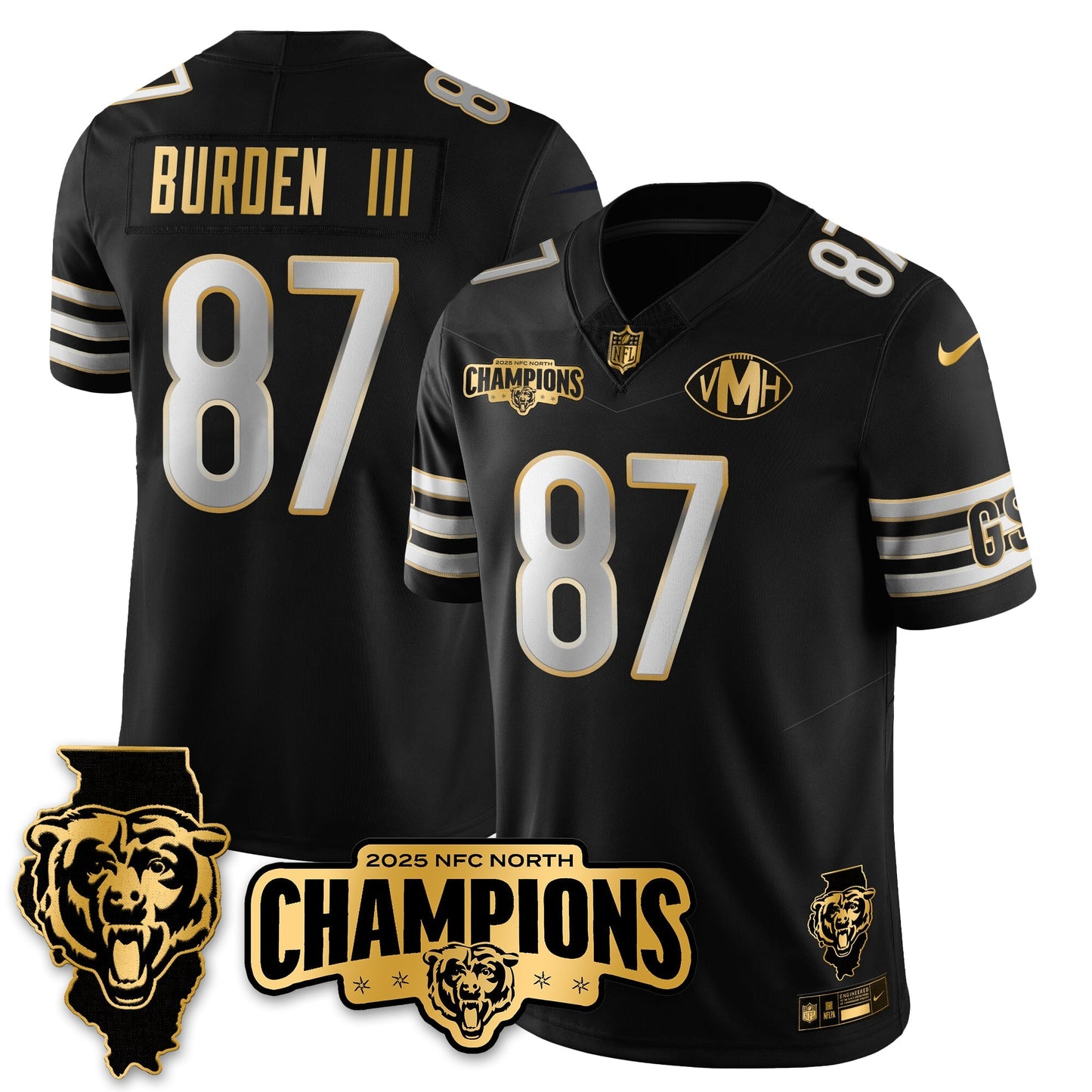 CHI NFC North Division Champions Vapor Limited Gold Jersey - All Stitched-DTD
