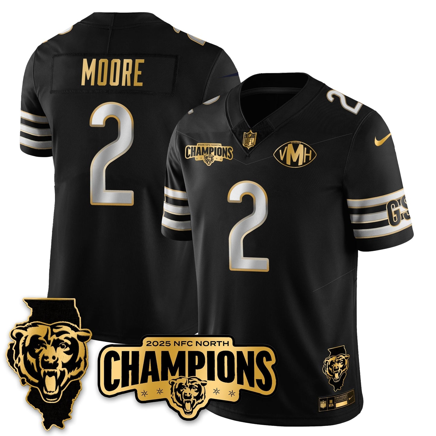 CHI NFC North Division Champions Vapor Limited Gold Jersey - All Stitched-DTD