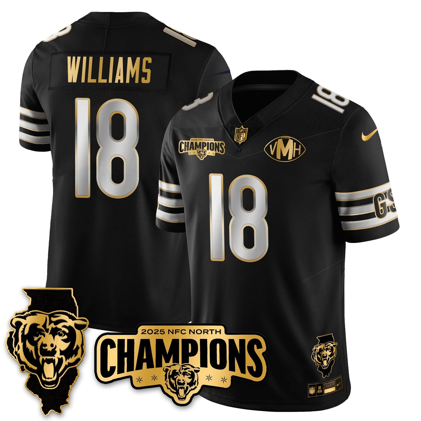 CHI NFC North Division Champions Vapor Limited Gold Jersey - All Stitched-DTD