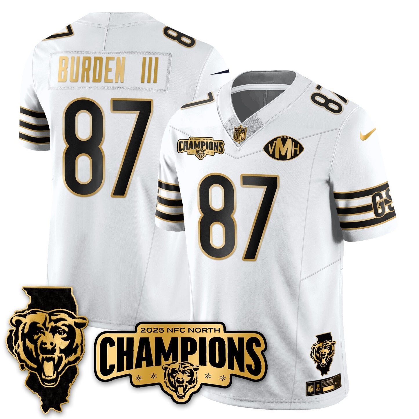 CHI NFC North Division Champions Vapor Limited Gold Jersey - All Stitched-DTD