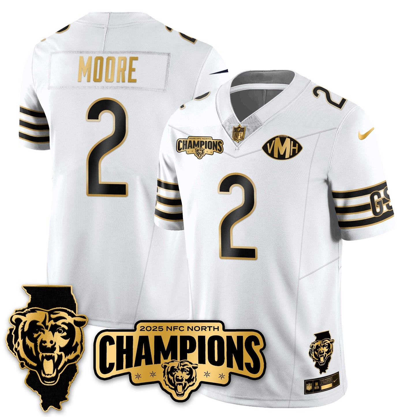 CHI NFC North Division Champions Vapor Limited Gold Jersey - All Stitched-DTD