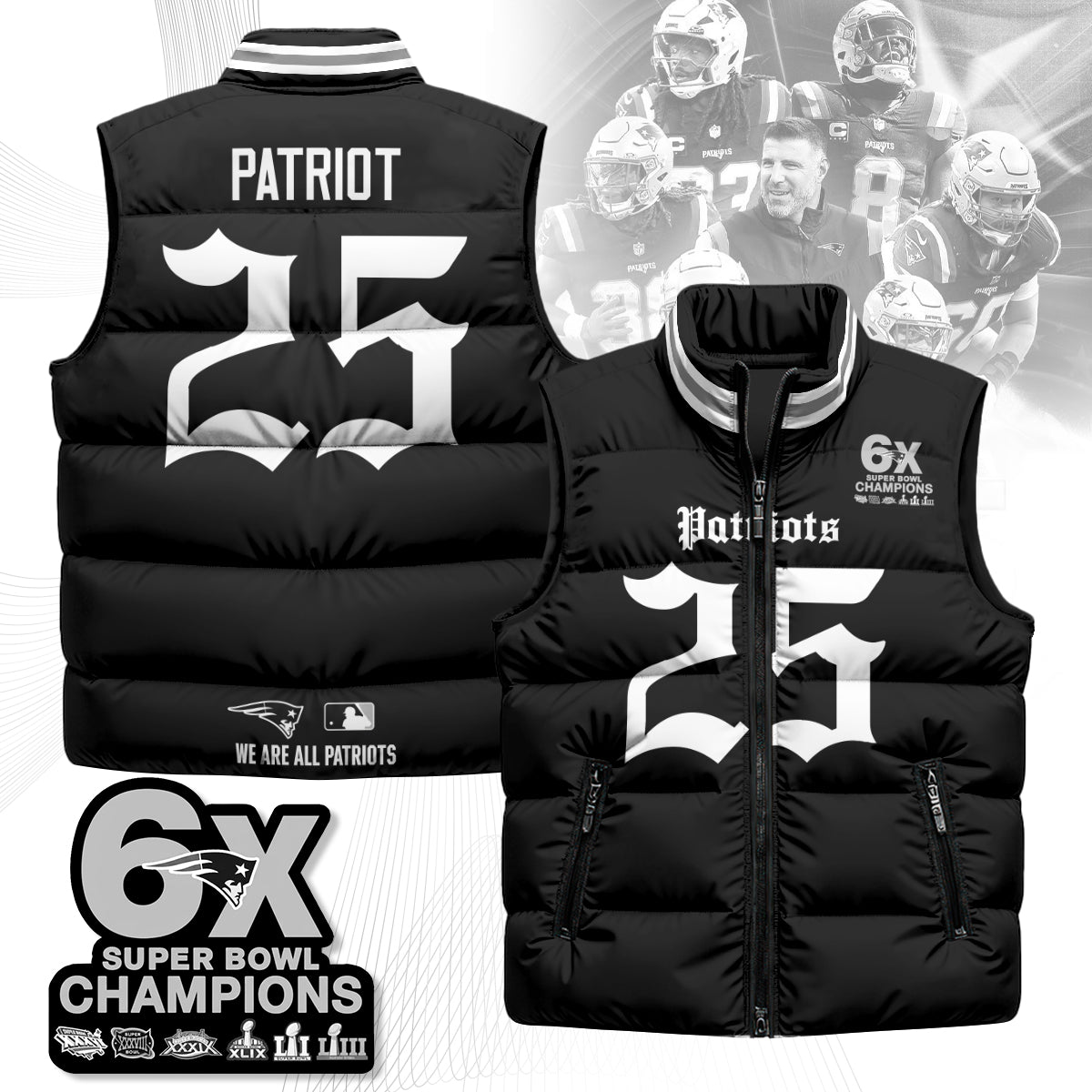 NE 6-Time Champions Gothic Unisex Puffer Vest-DTD