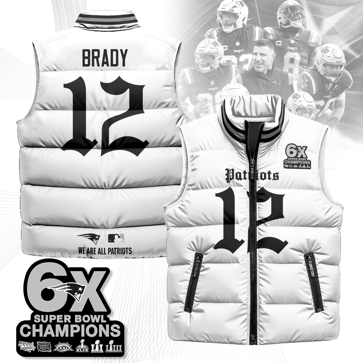 NE 6-Time Champions Gothic Unisex Puffer Vest-DTD