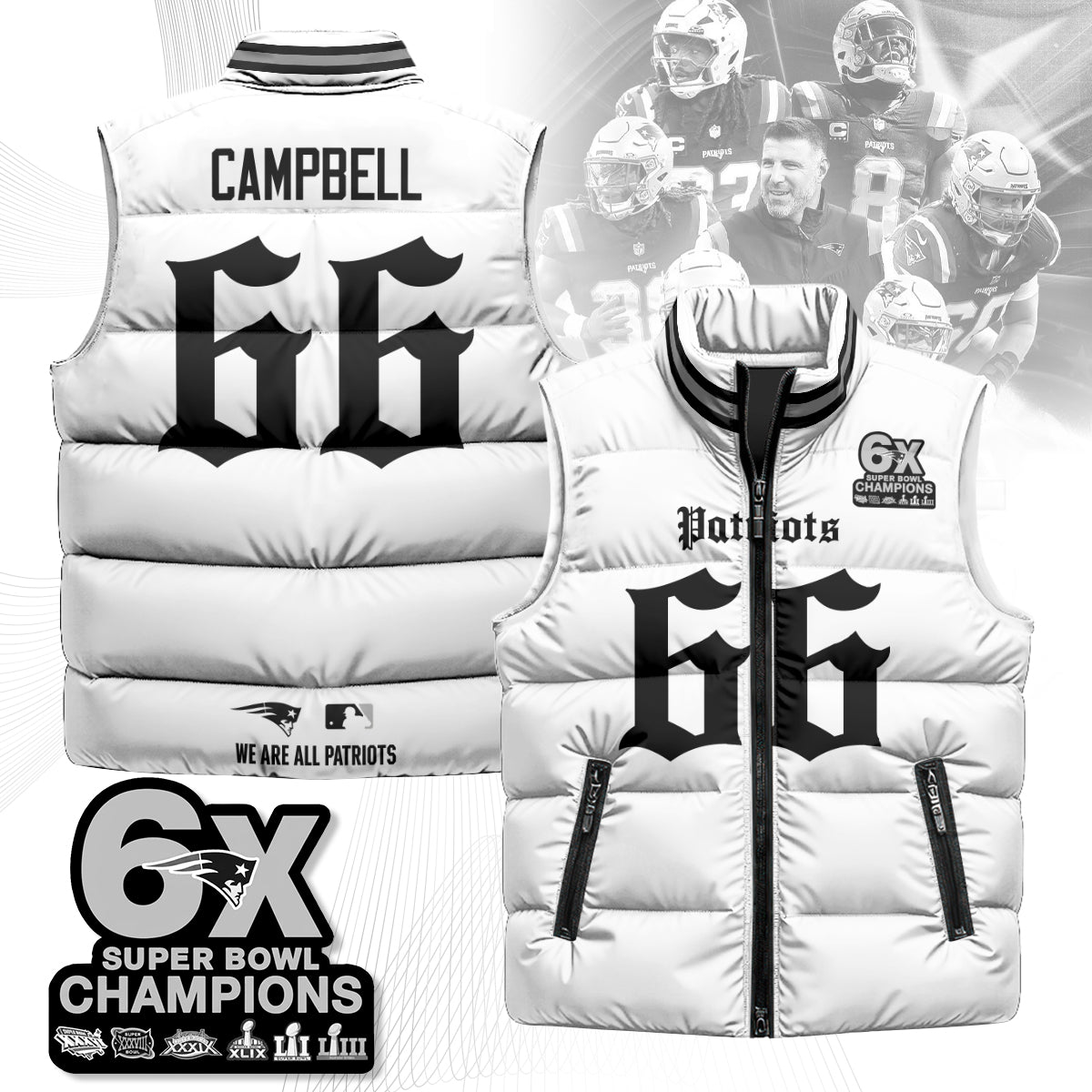 NE 6-Time Champions Gothic Unisex Puffer Vest-DTD