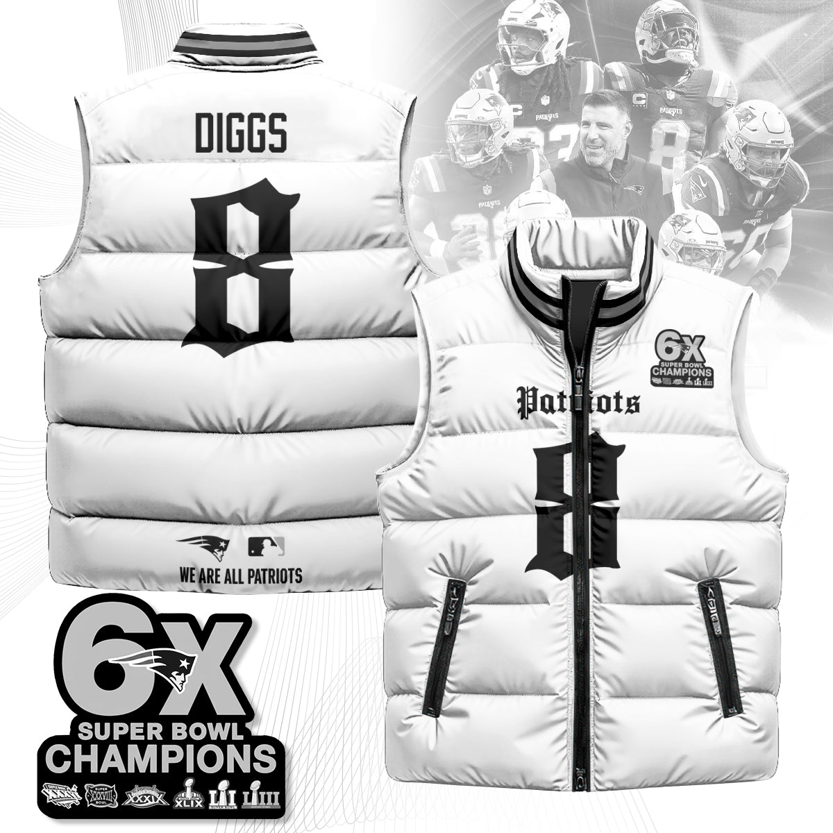 NE 6-Time Champions Gothic Unisex Puffer Vest-DTD