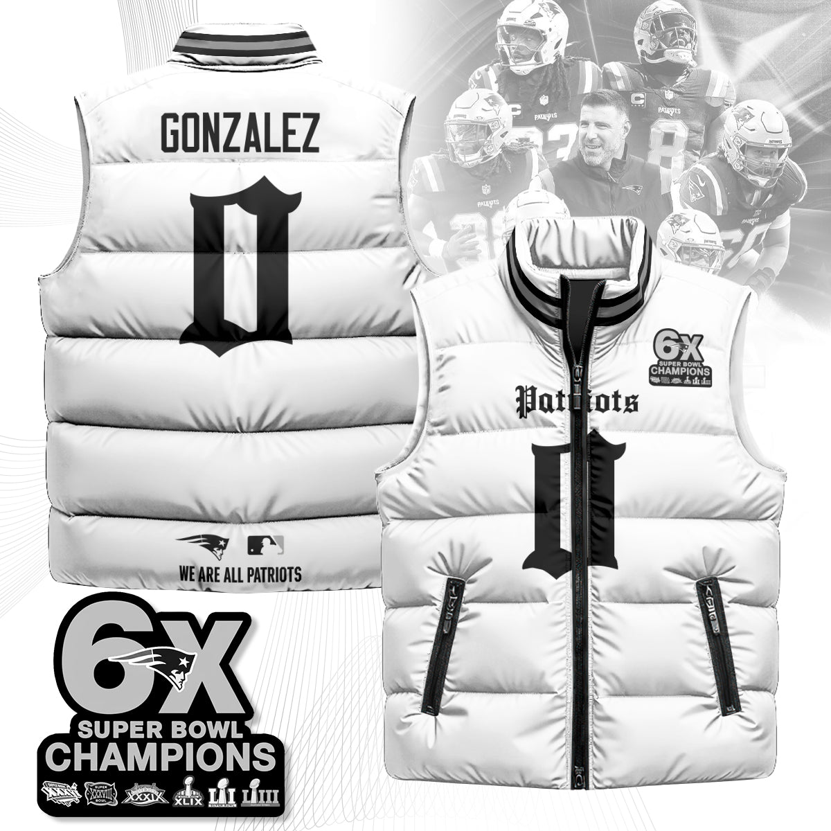 NE 6-Time Champions Gothic Unisex Puffer Vest-DTD