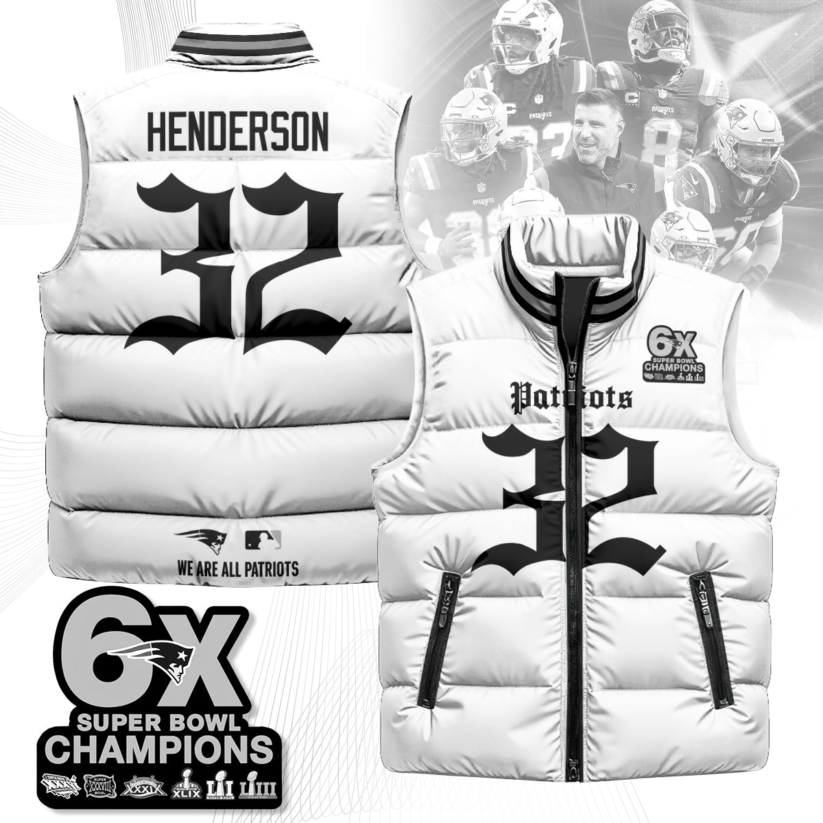 NE 6-Time Champions Gothic Unisex Puffer Vest-DTD