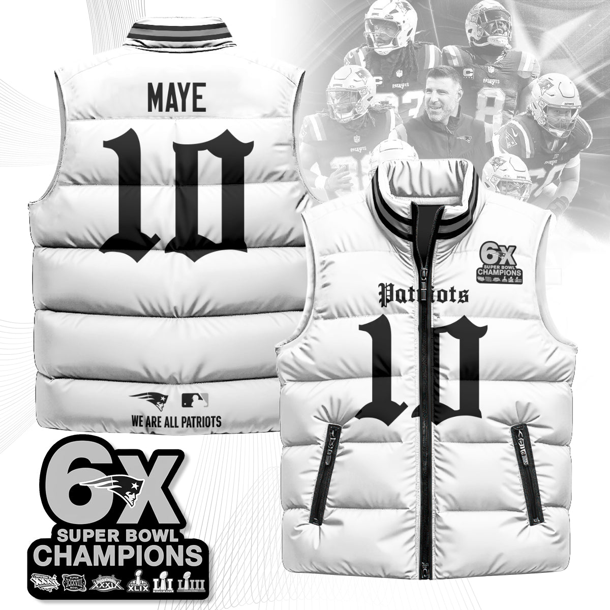 NE 6-Time Champions Gothic Unisex Puffer Vest-DTD