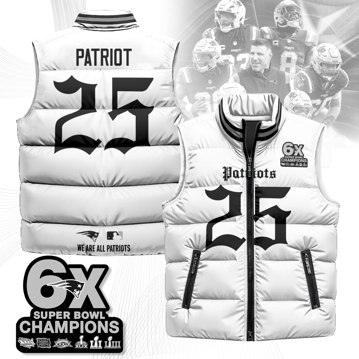 NE 6-Time Champions Gothic Unisex Puffer Vest-DTD
