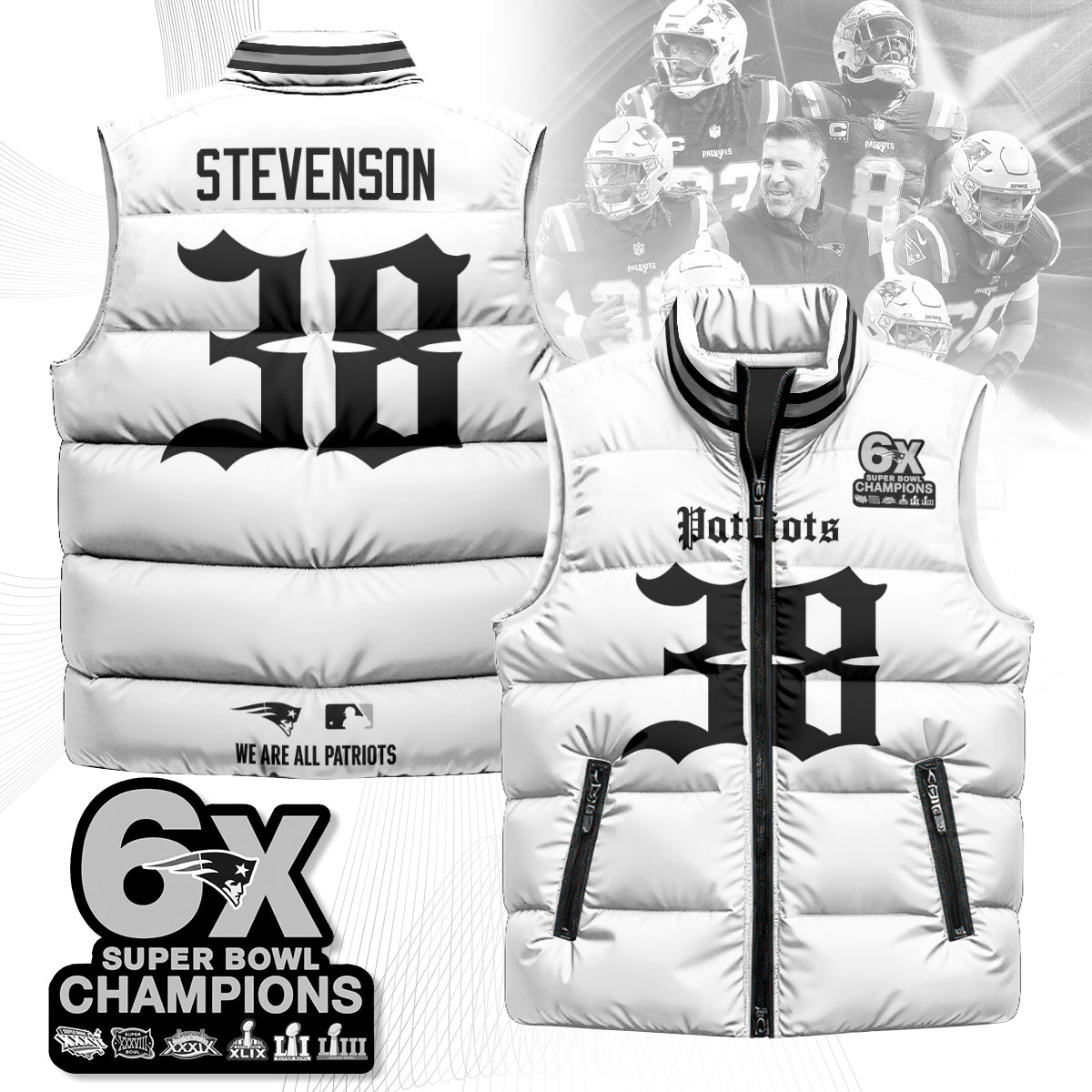 NE 6-Time Champions Gothic Unisex Puffer Vest-DTD