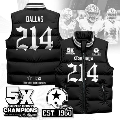 DAL Gothic 5-Time Champions Unisex Puffer Vest-DTD