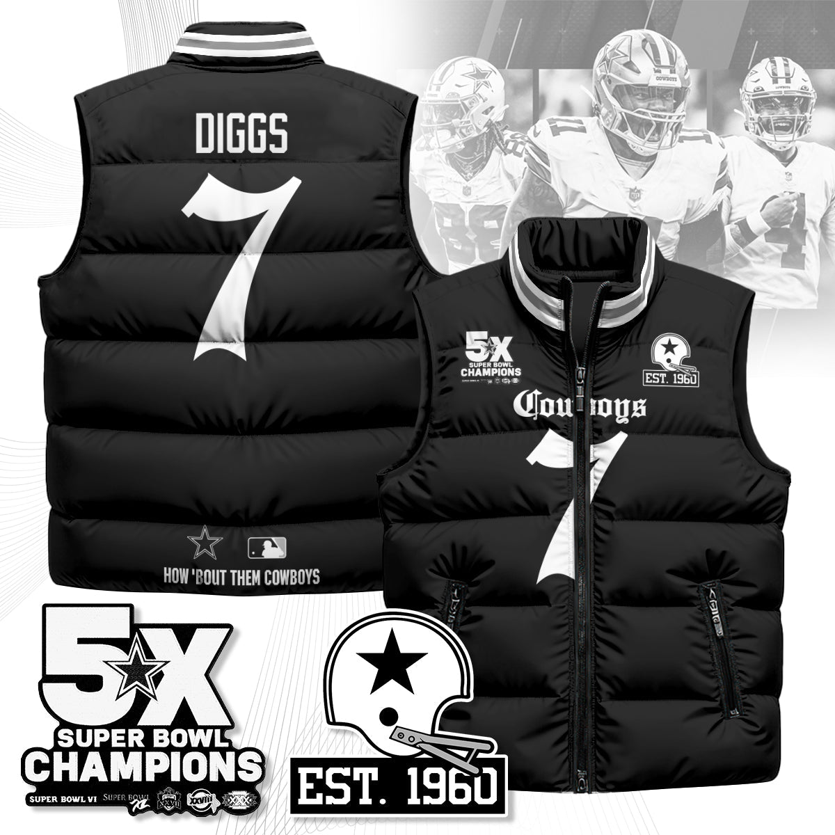 DAL Gothic 5-Time Champions Unisex Puffer Vest-DTD