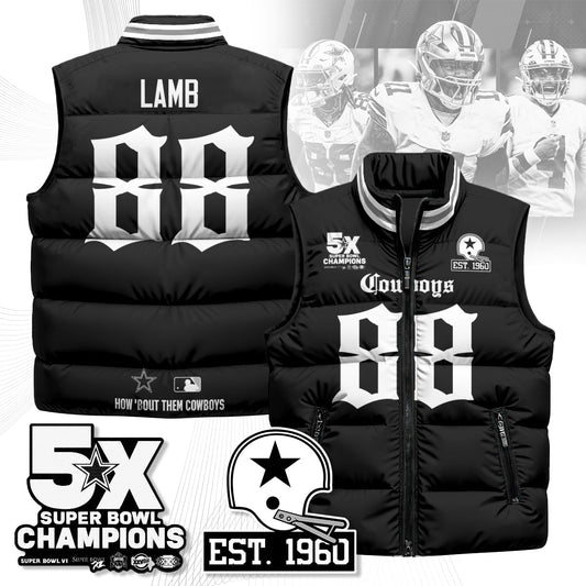 DAL Gothic 5-Time Champions Unisex Puffer Vest-DTD