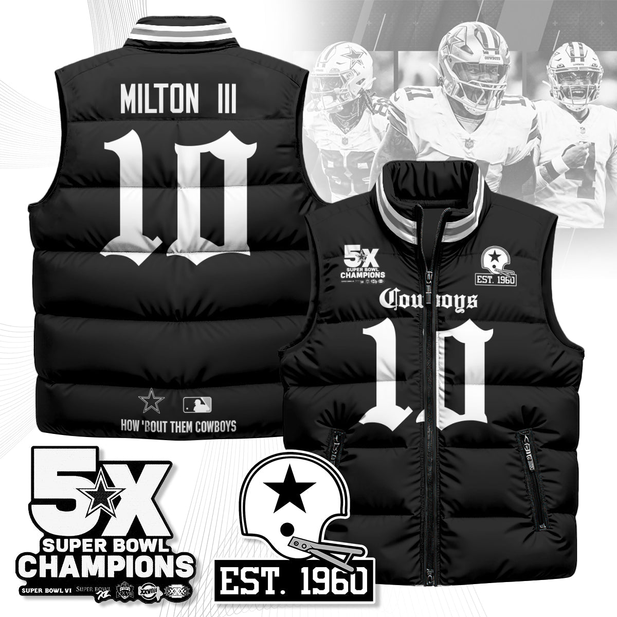 DAL Gothic 5-Time Champions Unisex Puffer Vest-DTD