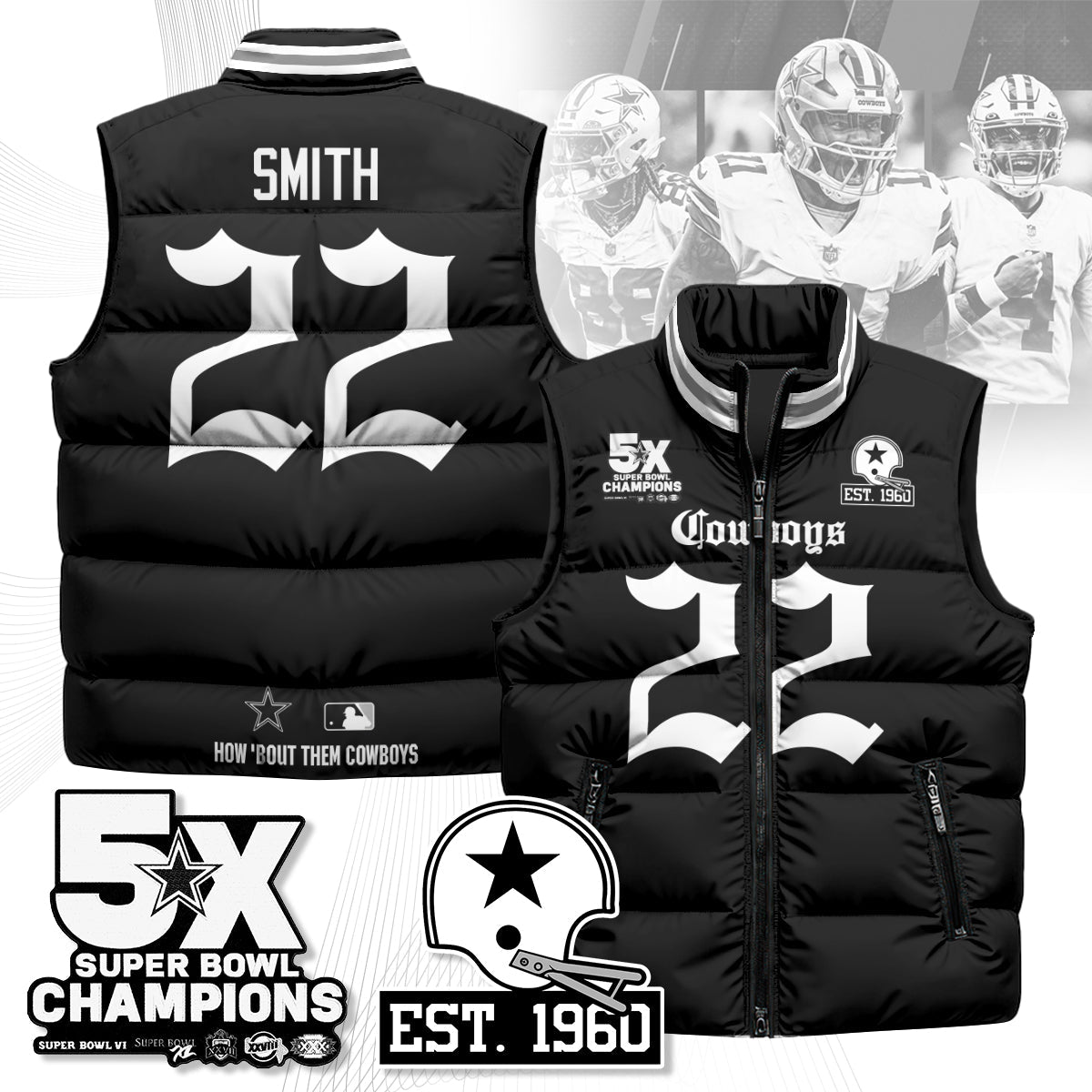 DAL Gothic 5-Time Champions Unisex Puffer Vest-DTD