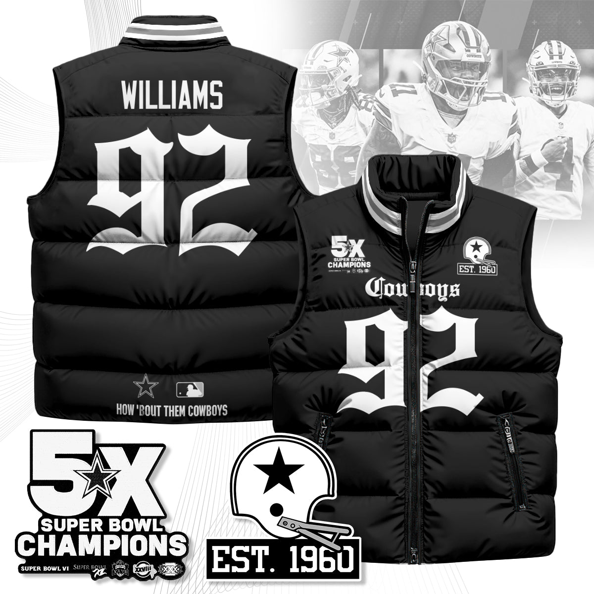 DAL Gothic 5-Time Champions Unisex Puffer Vest-DTD