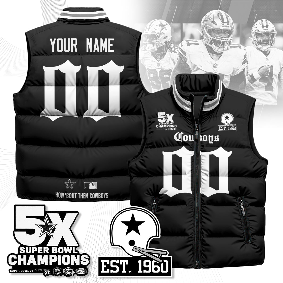 Custom DAL Gothic 5-Time Champions Unisex Puffer Vest-DTD