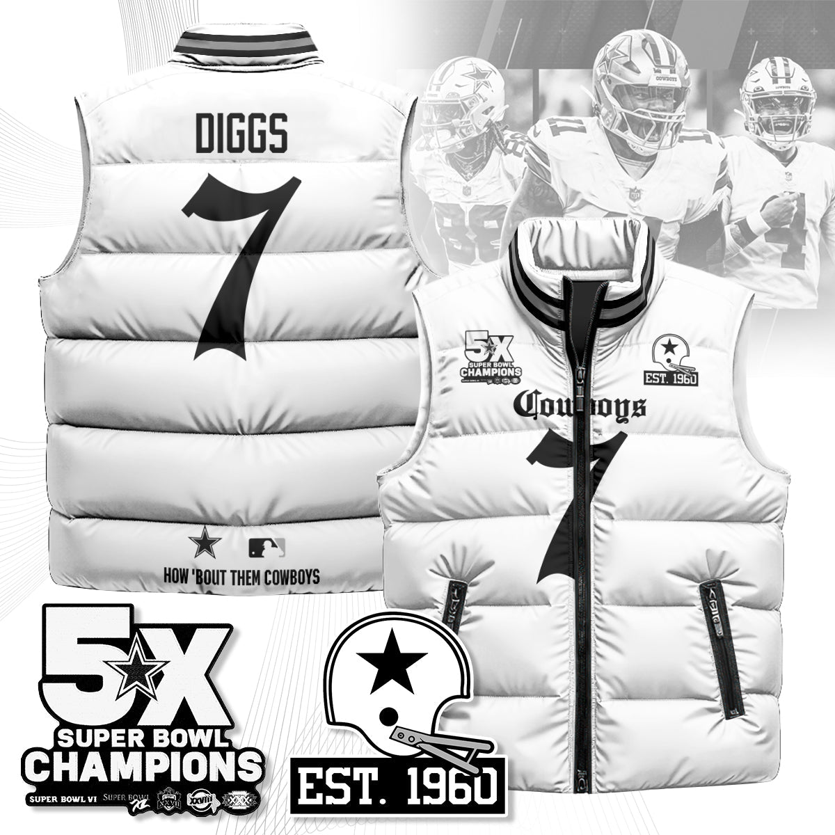 DAL Gothic 5-Time Champions Unisex Puffer Vest-DTD