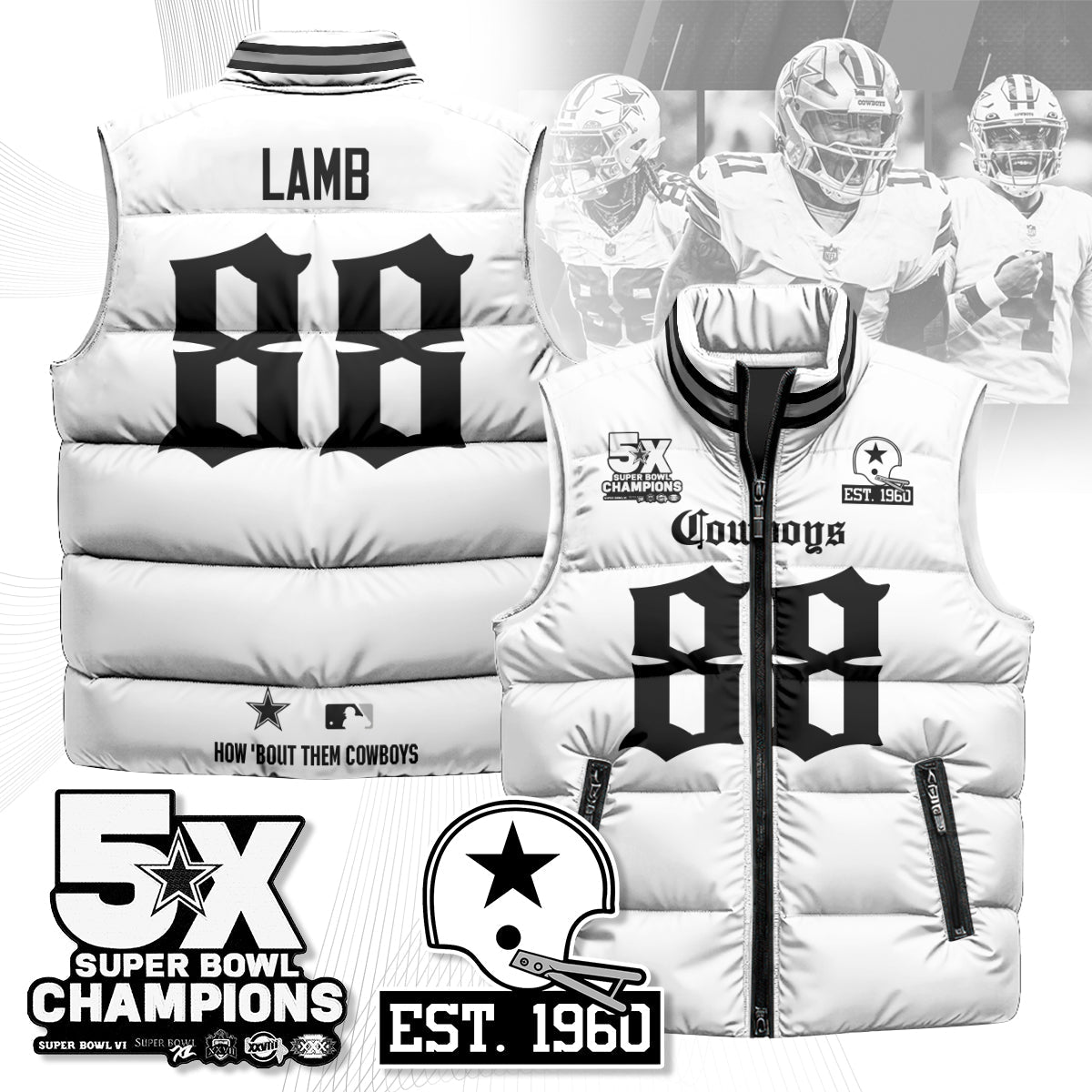 DAL Gothic 5-Time Champions Unisex Puffer Vest-DTD