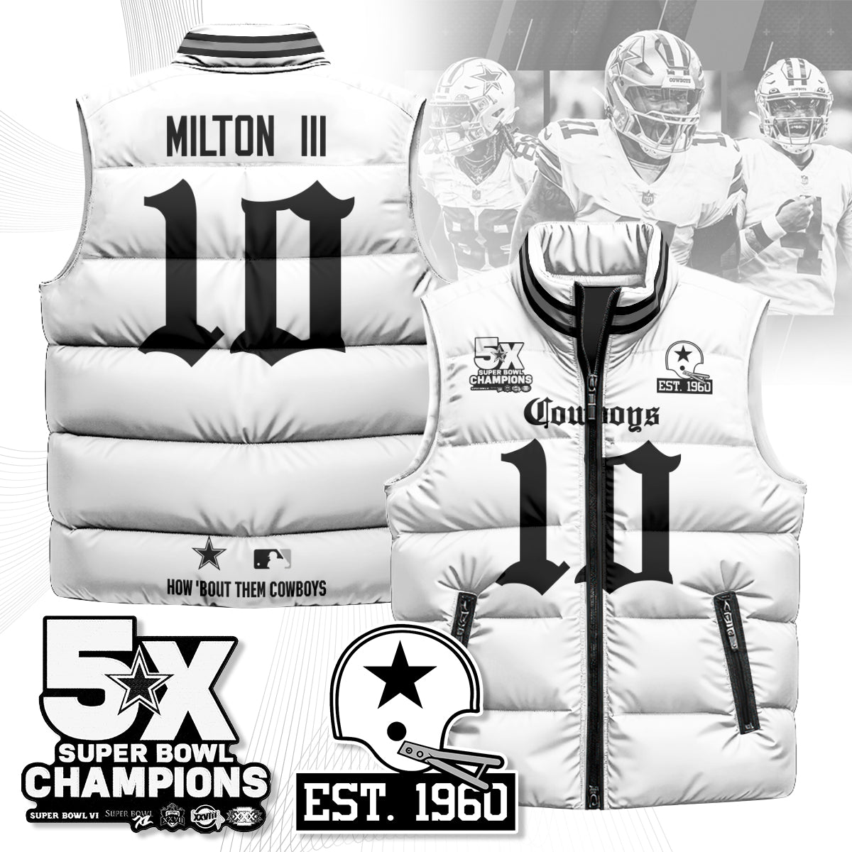DAL Gothic 5-Time Champions Unisex Puffer Vest-DTD