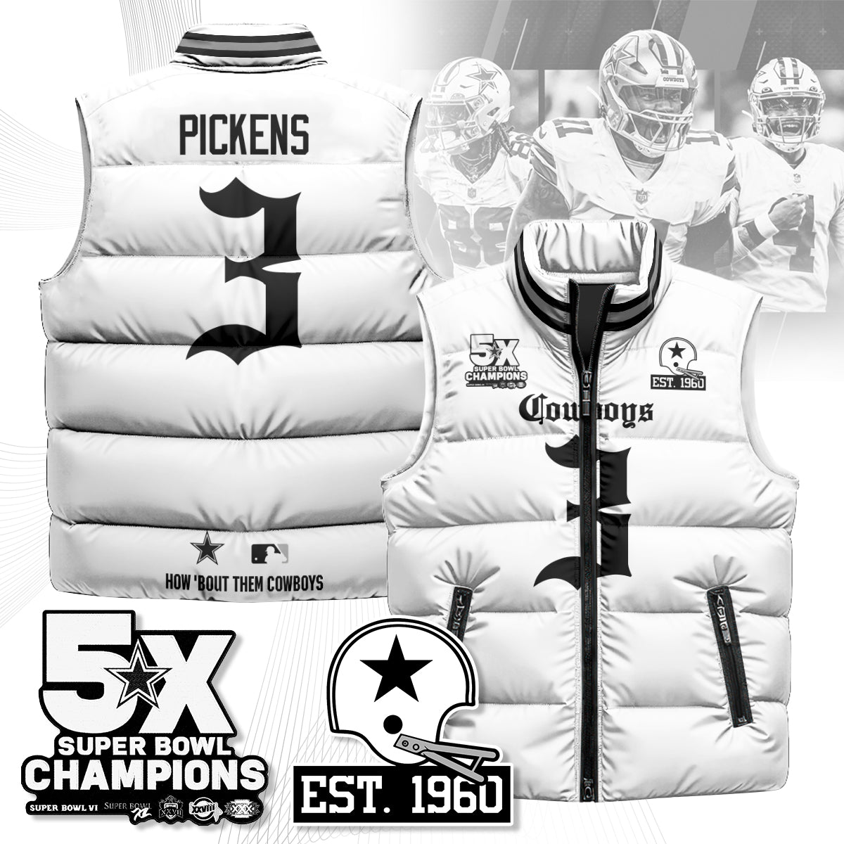 DAL Gothic 5-Time Champions Unisex Puffer Vest-DTD
