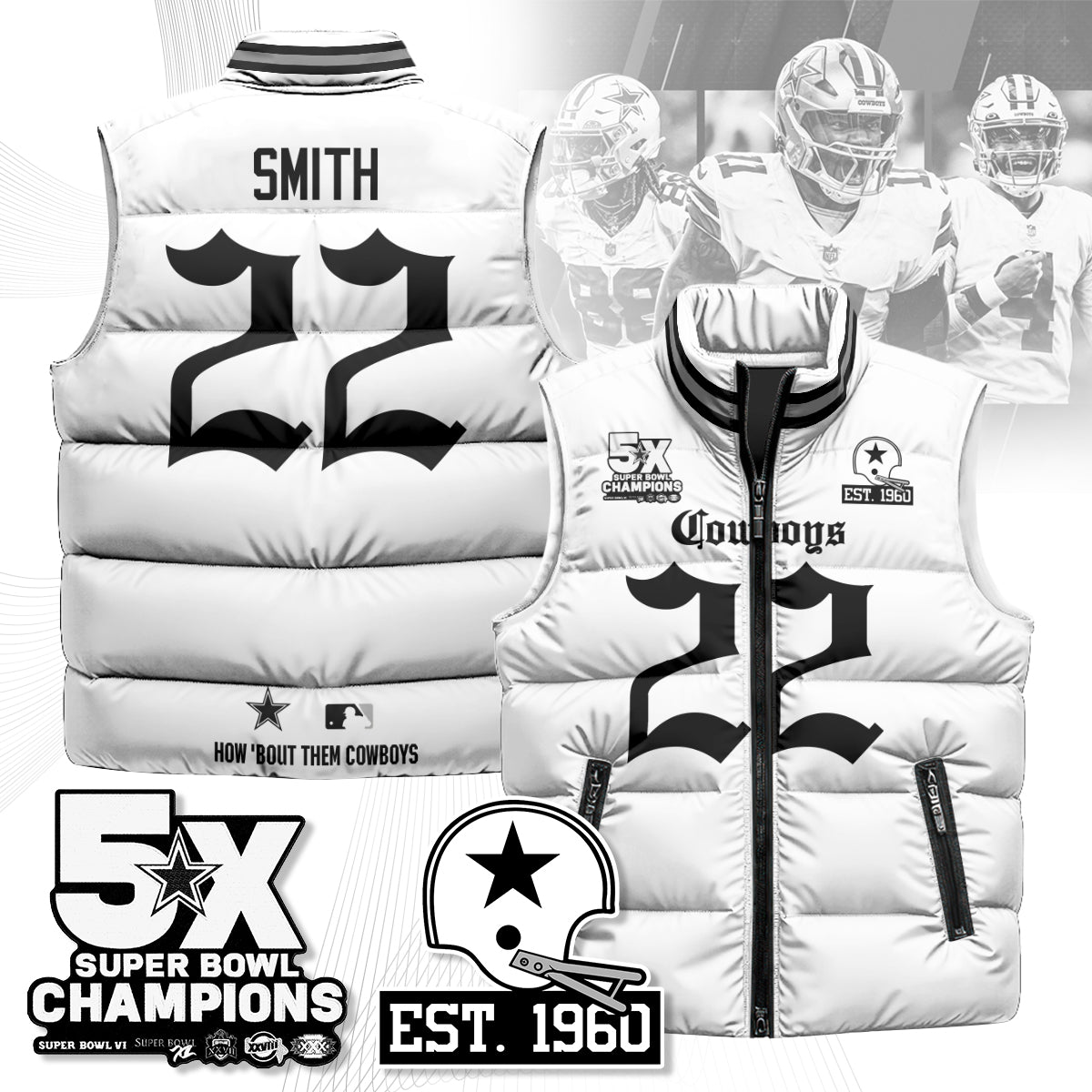 DAL Gothic 5-Time Champions Unisex Puffer Vest-DTD
