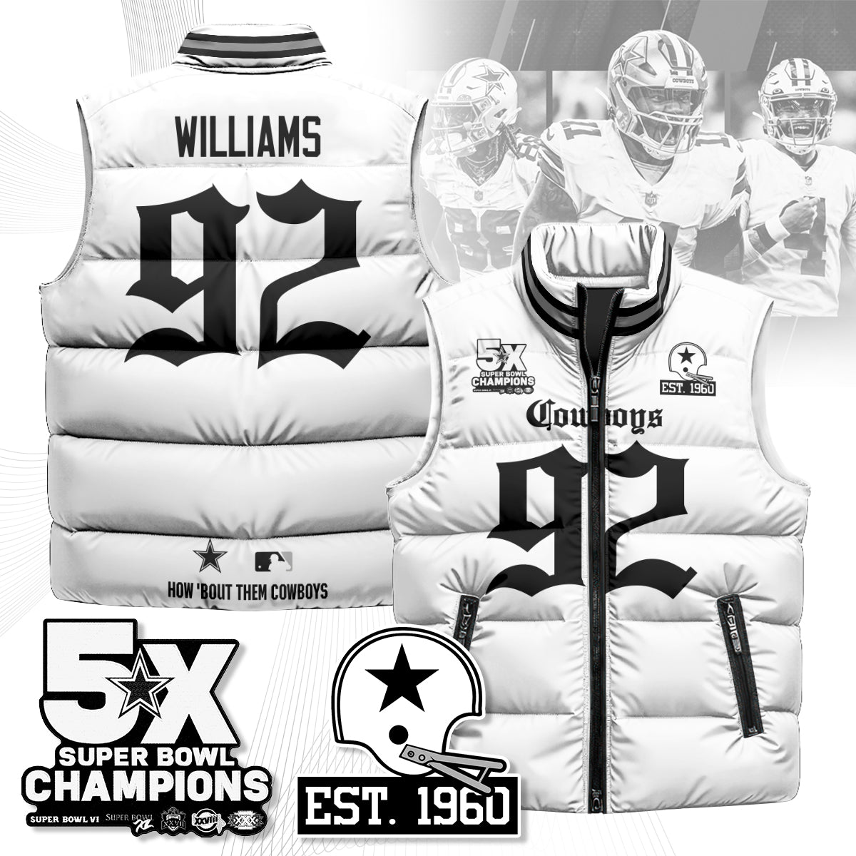 DAL Gothic 5-Time Champions Unisex Puffer Vest-DTD