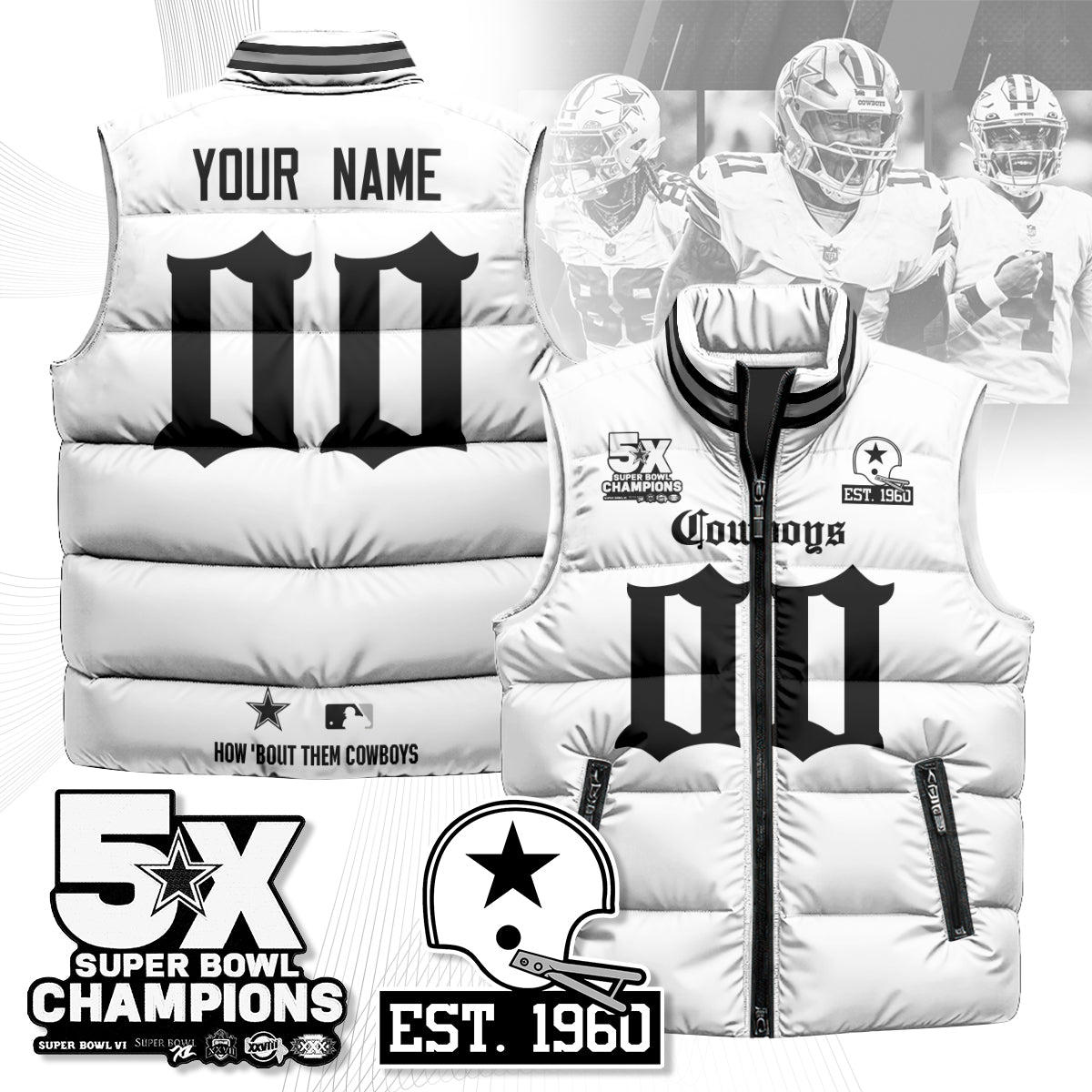 Custom DAL Gothic 5-Time Champions Unisex Puffer Vest-DTD