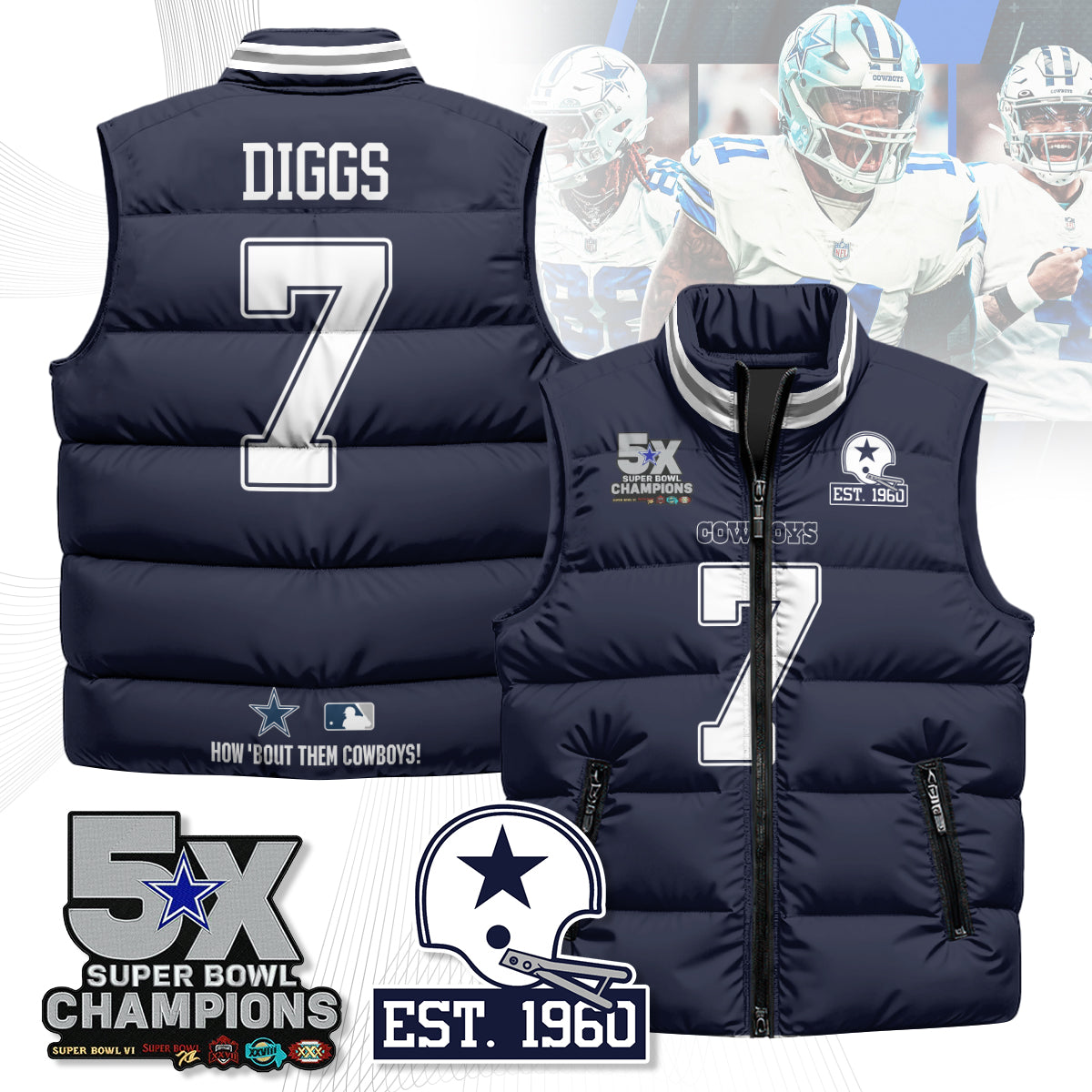DAL 5-Time Champions Unisex Puffer Vest-DTD