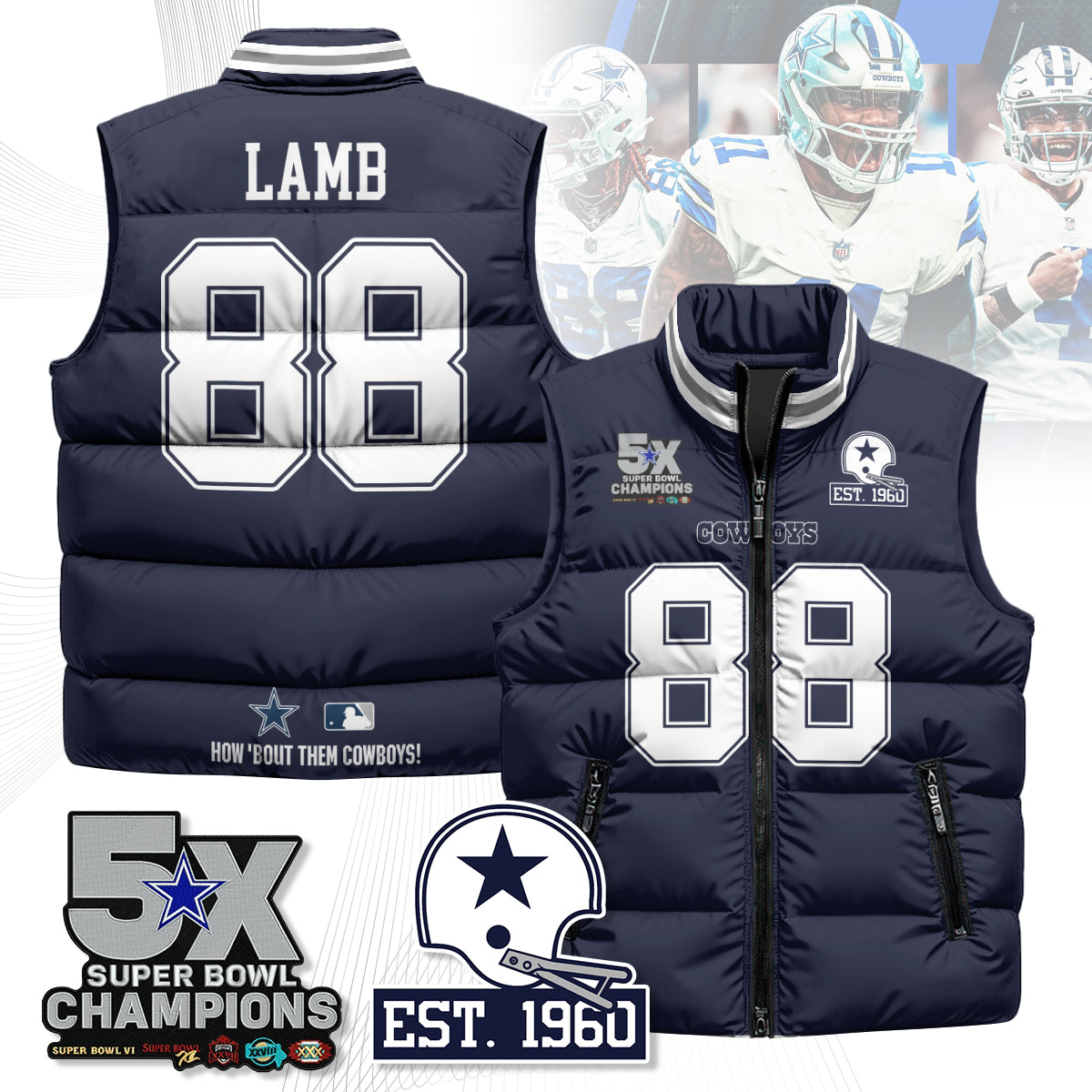 DAL 5-Time Champions Unisex Puffer Vest-DTD