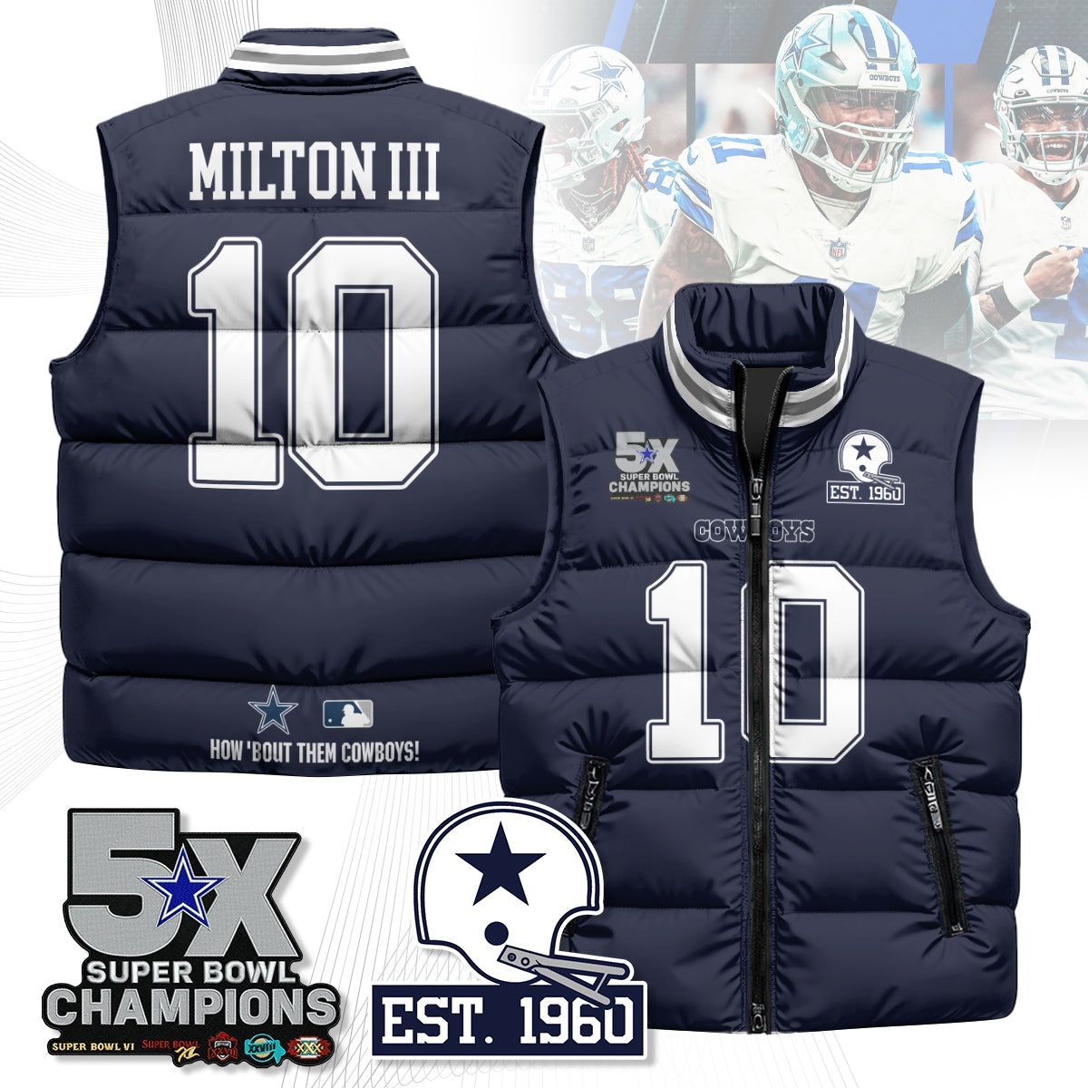 DAL 5-Time Champions Unisex Puffer Vest-DTD