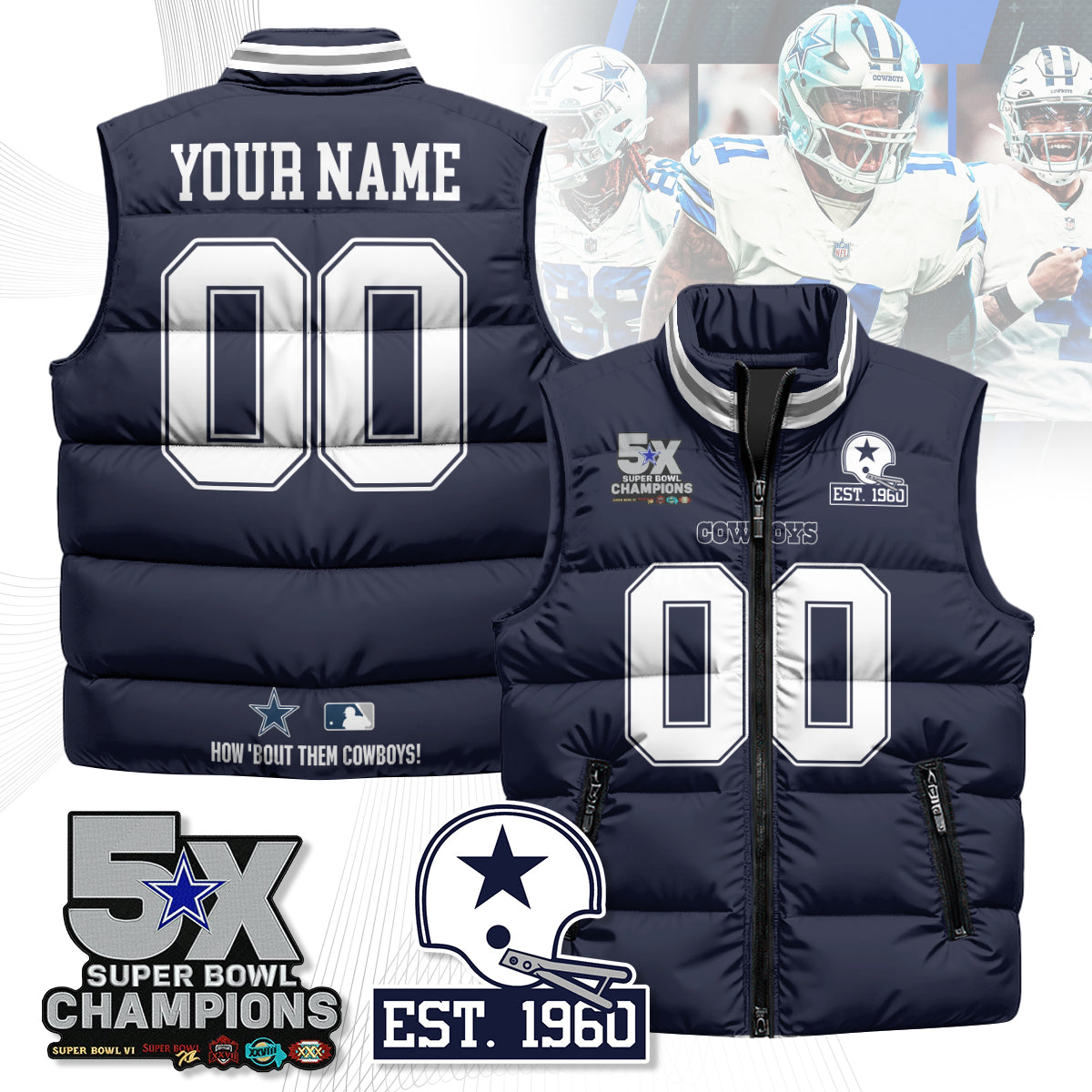 DAL 5-Time Champions Unisex Puffer Vest-DTD