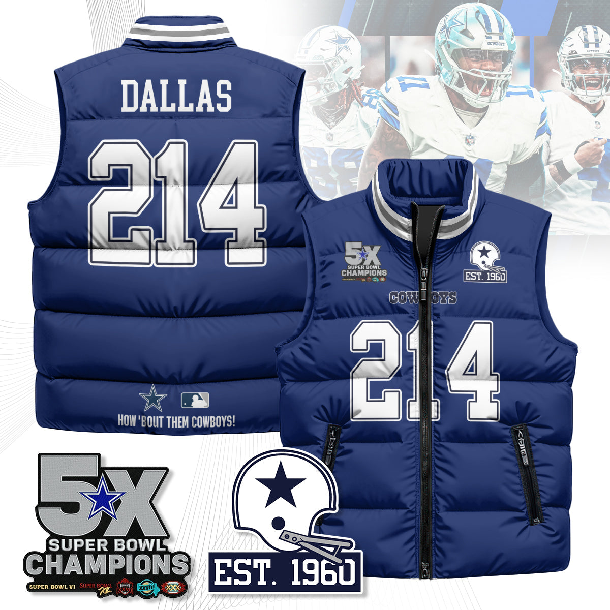 DAL 5-Time Champions Unisex Puffer Vest-DTD