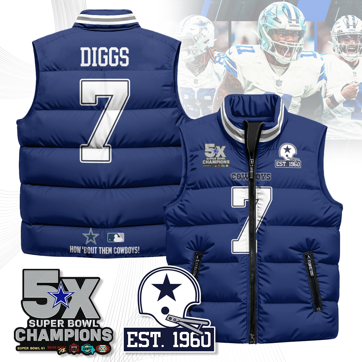 DAL 5-Time Champions Unisex Puffer Vest-DTD