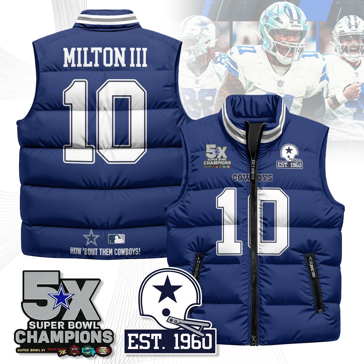 DAL 5-Time Champions Unisex Puffer Vest-DTD