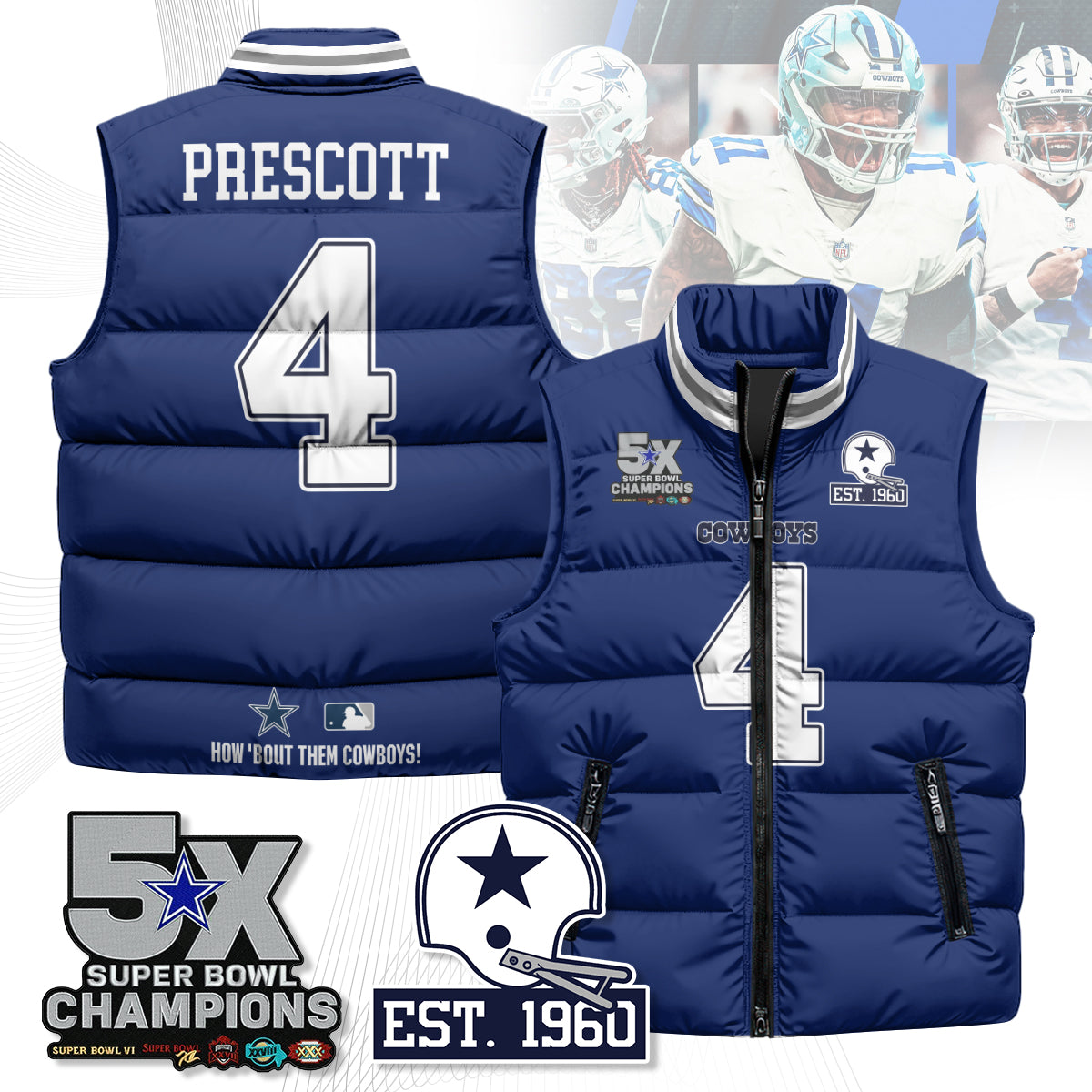 DAL 5-Time Champions Unisex Puffer Vest-DTD