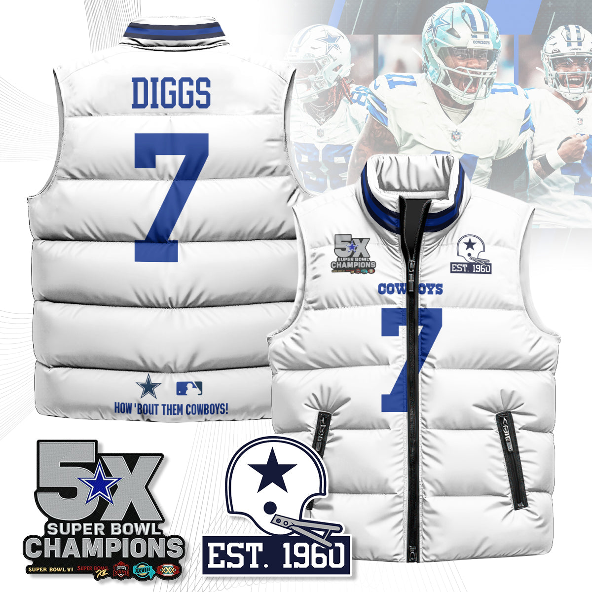 DAL 5-Time Champions Unisex Puffer Vest-DTD