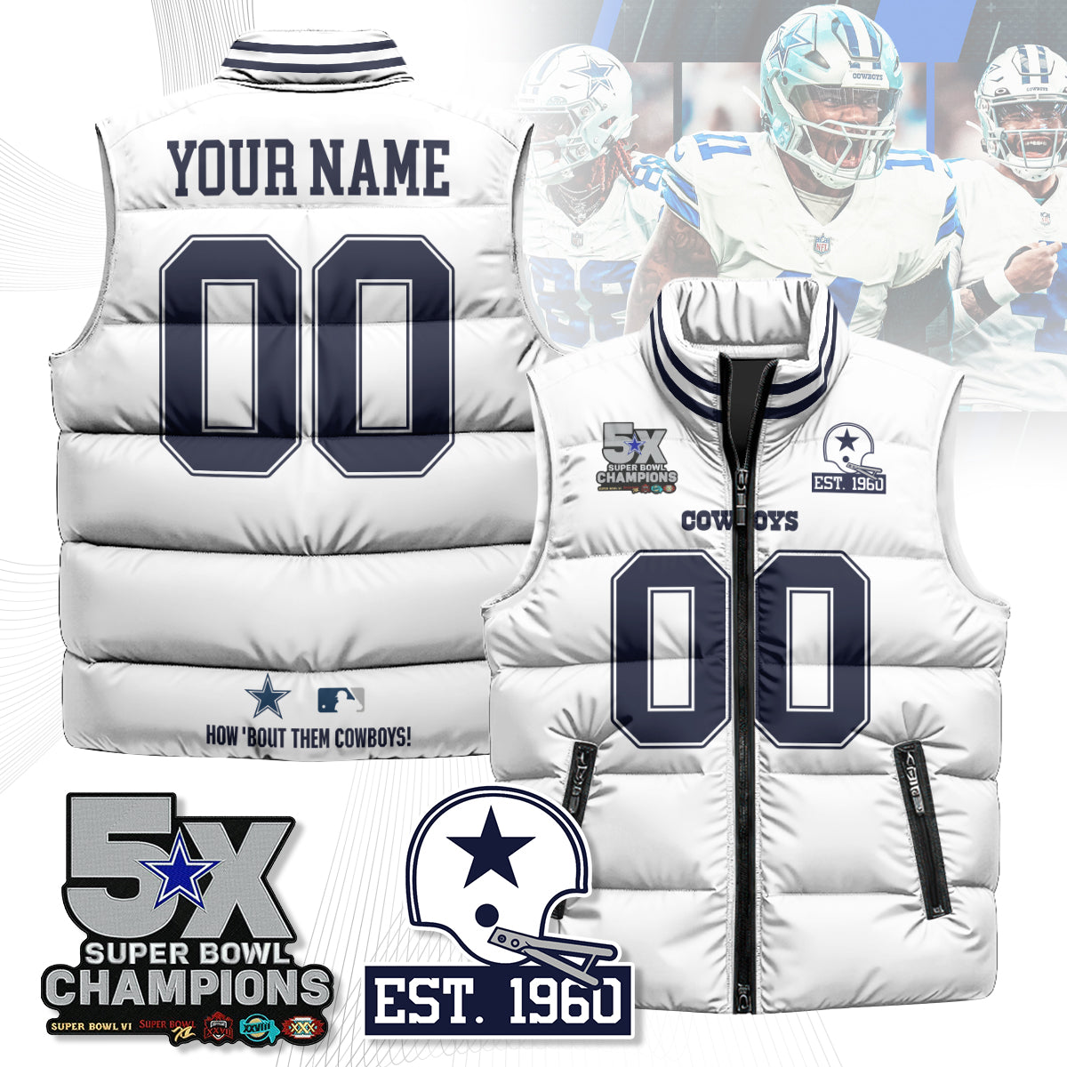 DAL 5-Time Champions Unisex Puffer Vest-DTD
