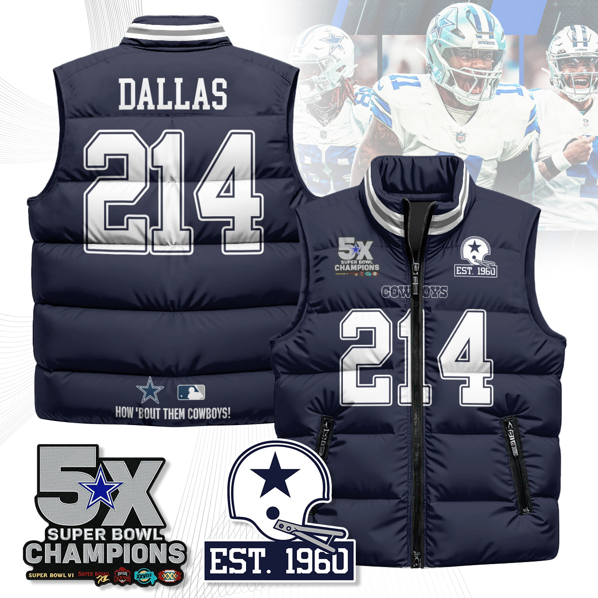 DAL 5-Time Champions Unisex Puffer Vest-DTD