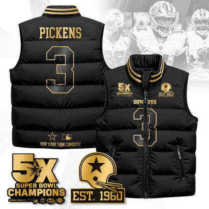 DAL 5-Time Champions Gold Unisex Puffer Vest-DTD