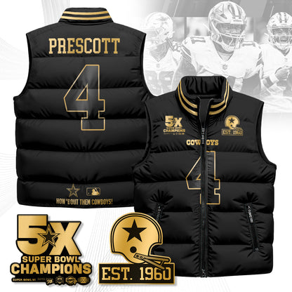 DAL 5-Time Champions Gold Unisex Puffer Vest-DTD