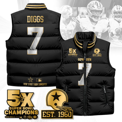 DAL 5-Time Champions Gold Unisex Puffer Vest-DTD