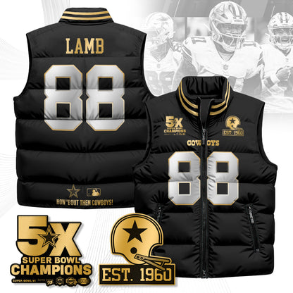 DAL 5-Time Champions Gold Unisex Puffer Vest-DTD