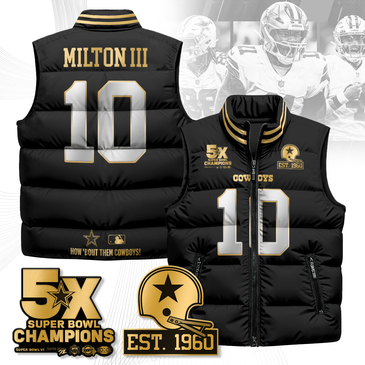 DAL 5-Time Champions Gold Unisex Puffer Vest-DTD