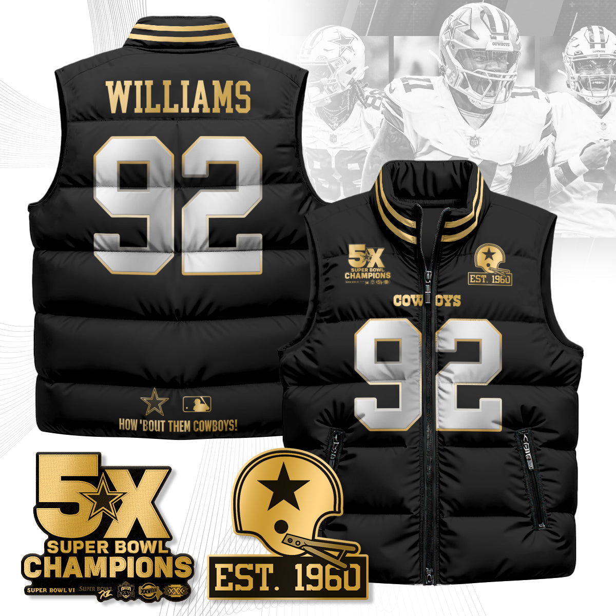 DAL 5-Time Champions Gold Unisex Puffer Vest-DTD