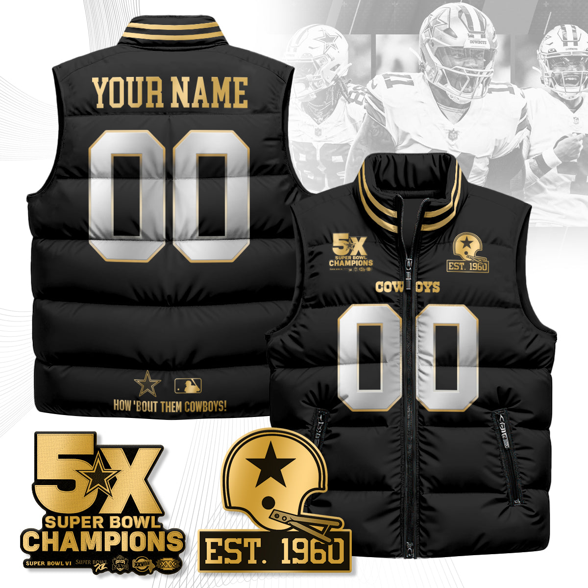 DAL 5-Time Champions Gold Unisex Puffer Vest-DTD
