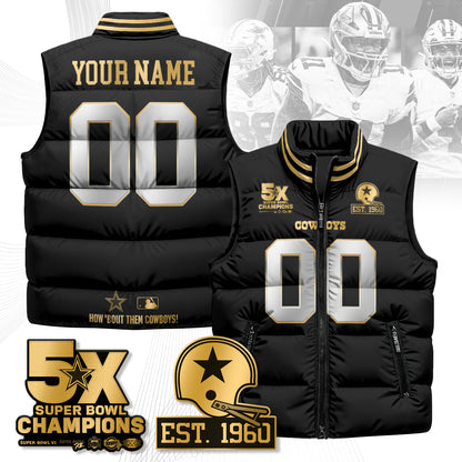DAL 5-Time Champions Gold Unisex Puffer Vest-DTD