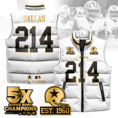 DAL 5-Time Champions Gold Unisex Puffer Vest-DTD